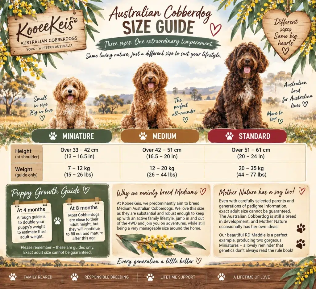 KooeeKeis Australian Cobberdogs size and height infographic
