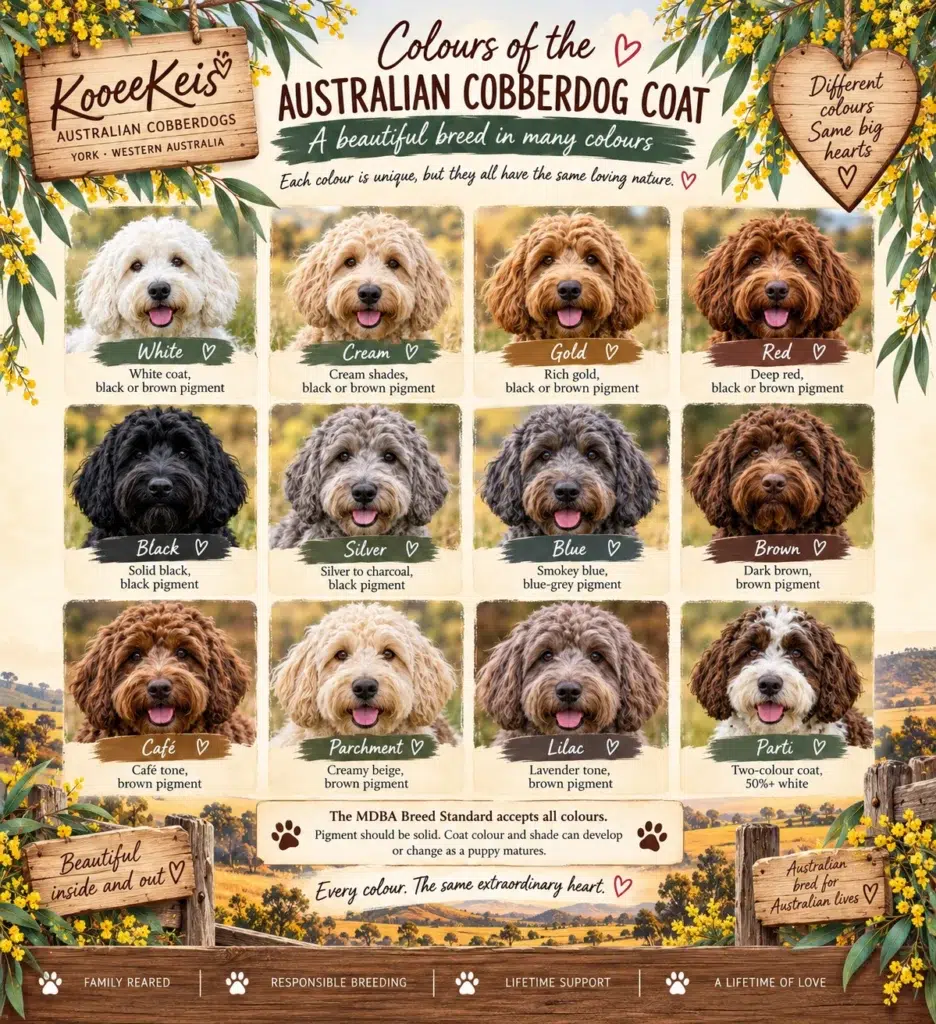 KooeeKeis infographic on Australian Cobberdog coats